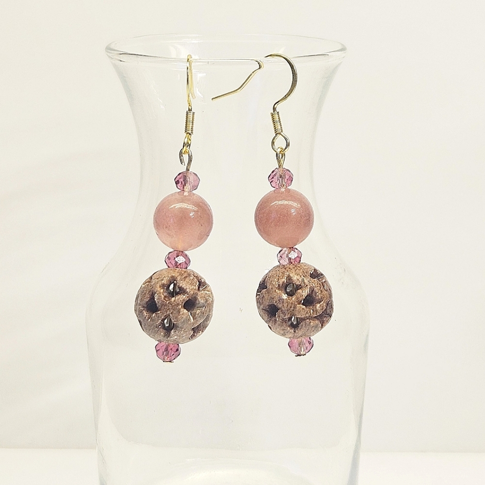 Handmade Earrings Strawberry Quartz and Soapstone Beaded Earrings